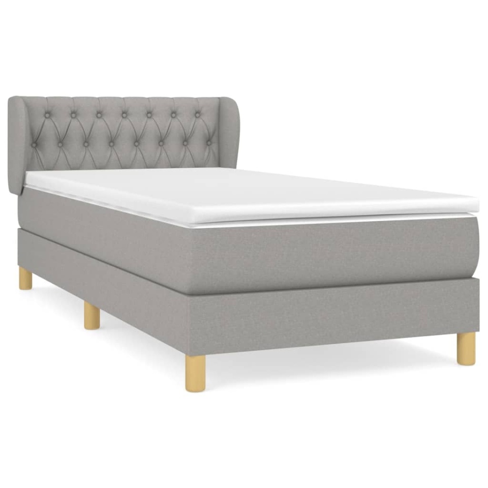 Pat box spring cu saltea, gri deschis, 90x200 cm, textil - 1 | YEO