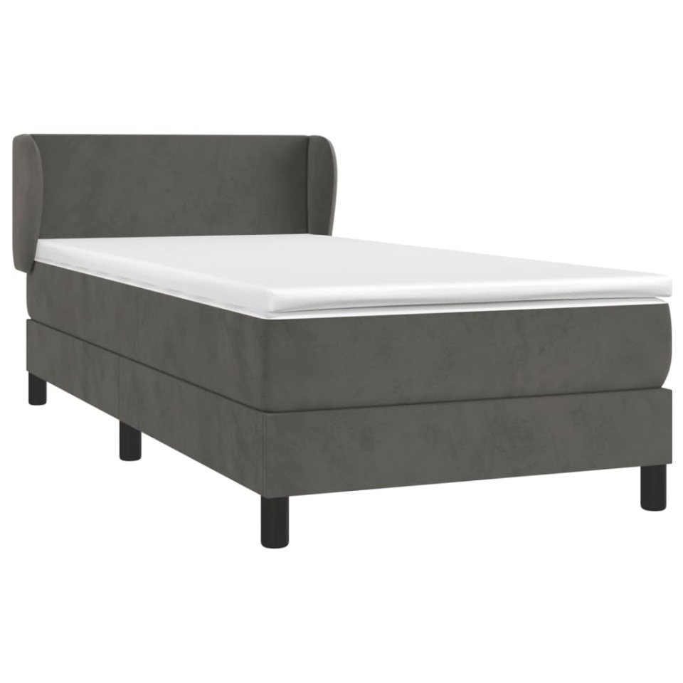 Pat box spring cu saltea, gri închis, 100x200 cm, catifea - 2 | YEO