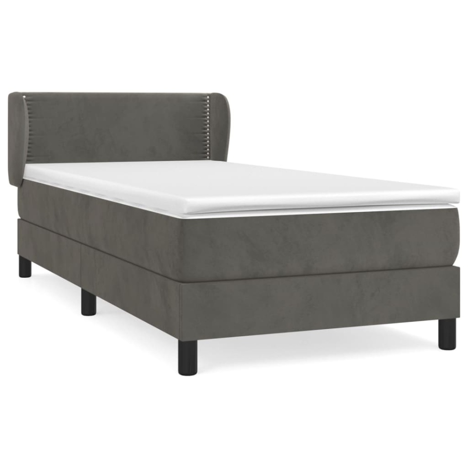 Pat box spring cu saltea, gri închis, 100x200 cm, catifea - 1 | YEO