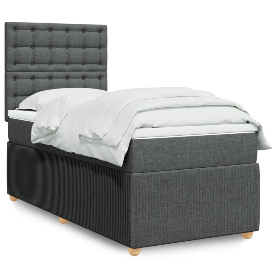 Pat box spring cu saltea, gri închis, 100x200 cm, textil