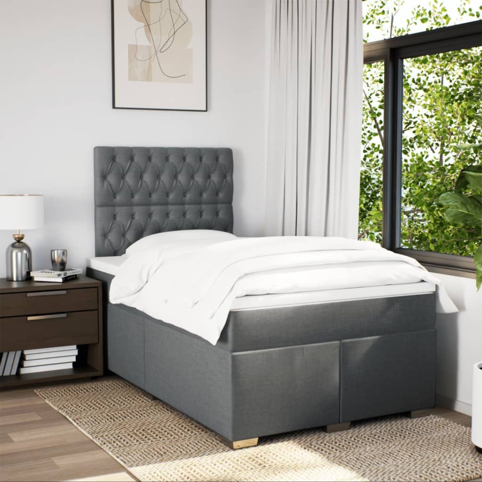 Pat box spring cu saltea, gri închis, 120x190 cm, textil - 3 | YEO