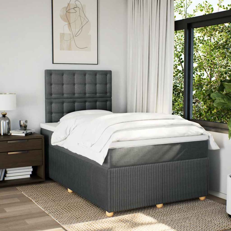 Pat box spring cu saltea, gri închis, 120x190 cm, textil - 2 | YEO