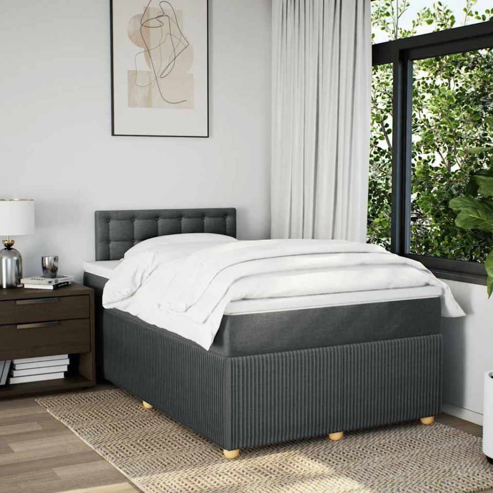 Pat box spring cu saltea, gri închis, 120x190 cm, textil - 3 | YEO