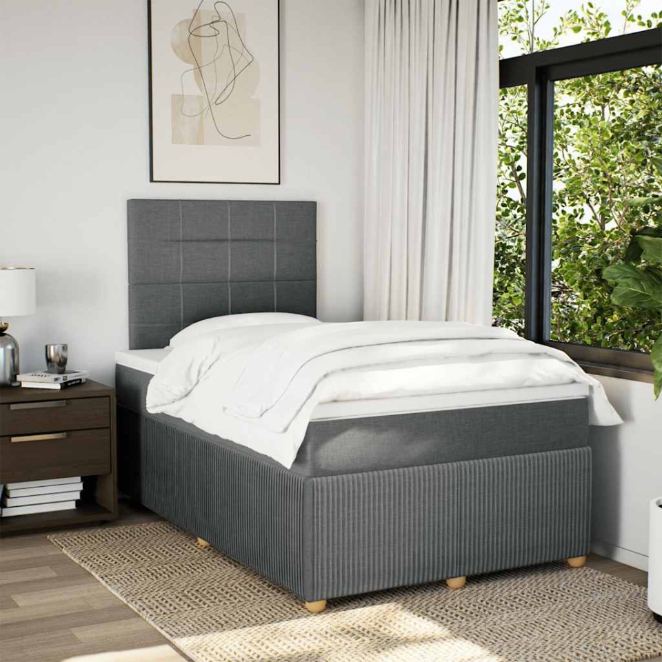 Pat box spring cu saltea, gri închis, 120x190 cm, textil - 3 | YEO