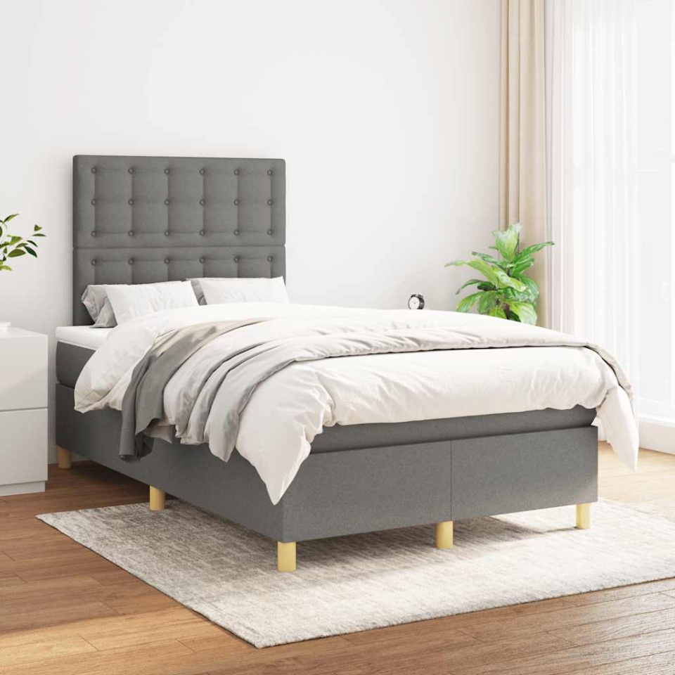 Pat box spring cu saltea, gri închis, 120x190 cm, textil - 2 | YEO