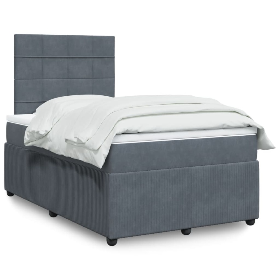 Pat box spring cu saltea, gri închis, 120x200 cm, catifea
