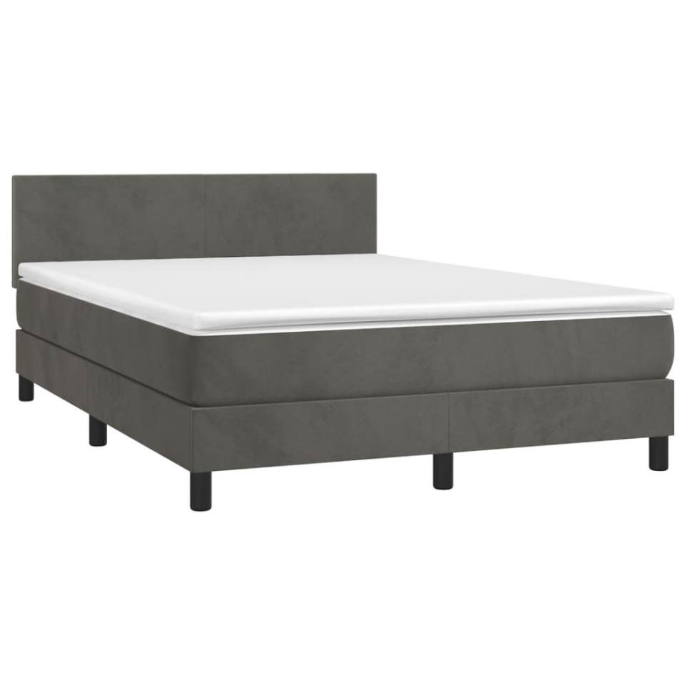 Pat box spring cu saltea, gri închis, 140x200 cm, catifea - 2 | YEO
