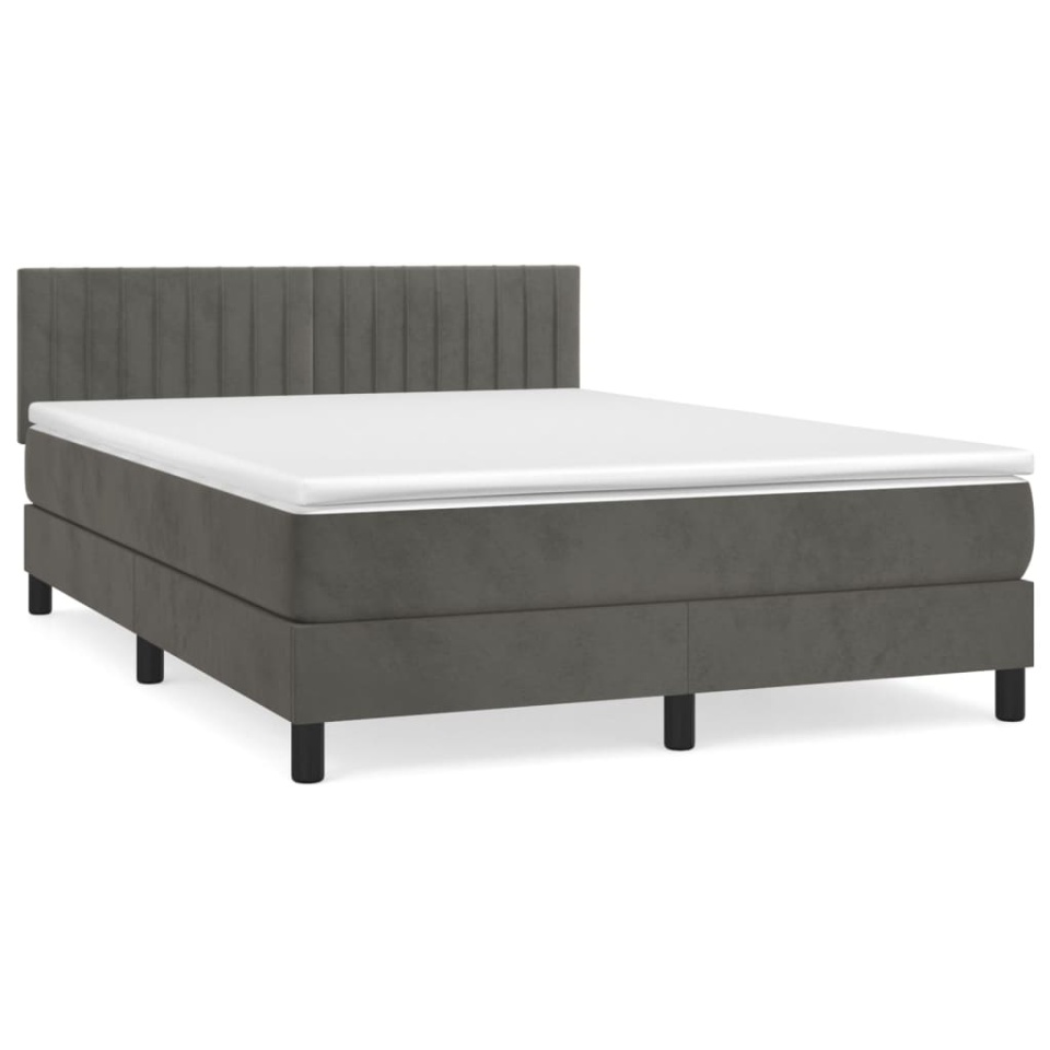 Pat box spring cu saltea, gri închis, 140x200 cm, catifea - 1 | YEO
