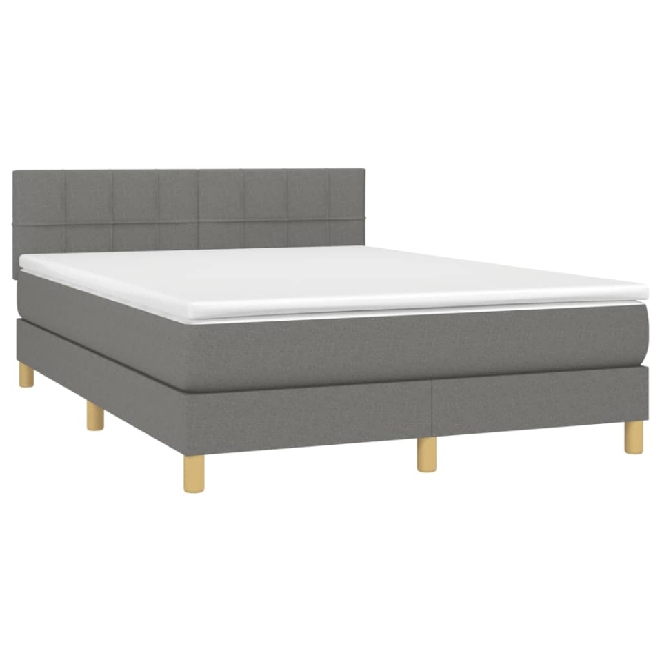Pat box spring cu saltea, gri închis, 140x200 cm, textil - 2 | YEO