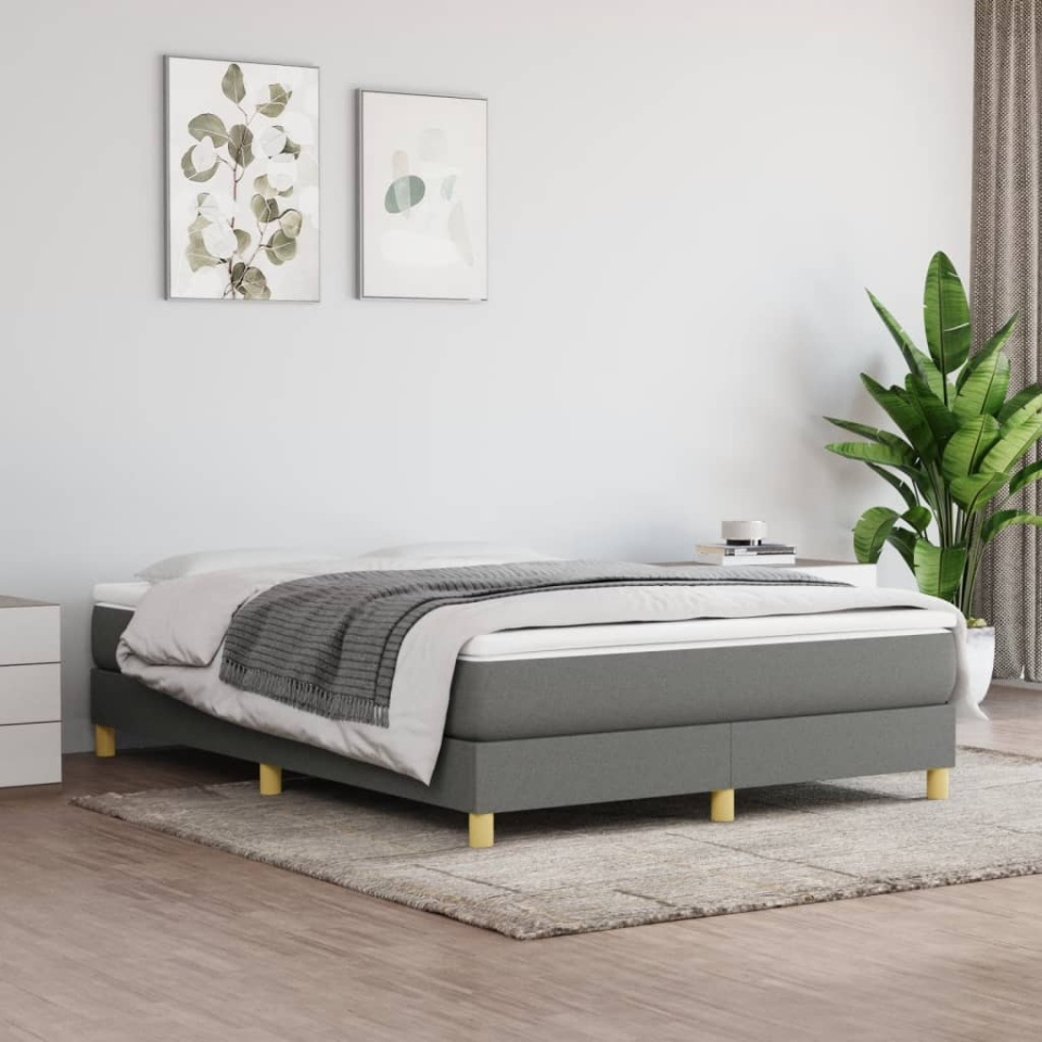 Pat box spring cu saltea, gri închis, 140x200 cm, textil