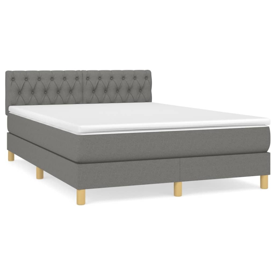 Pat box spring cu saltea, gri închis, 140x200 cm, textil - 1 | YEO