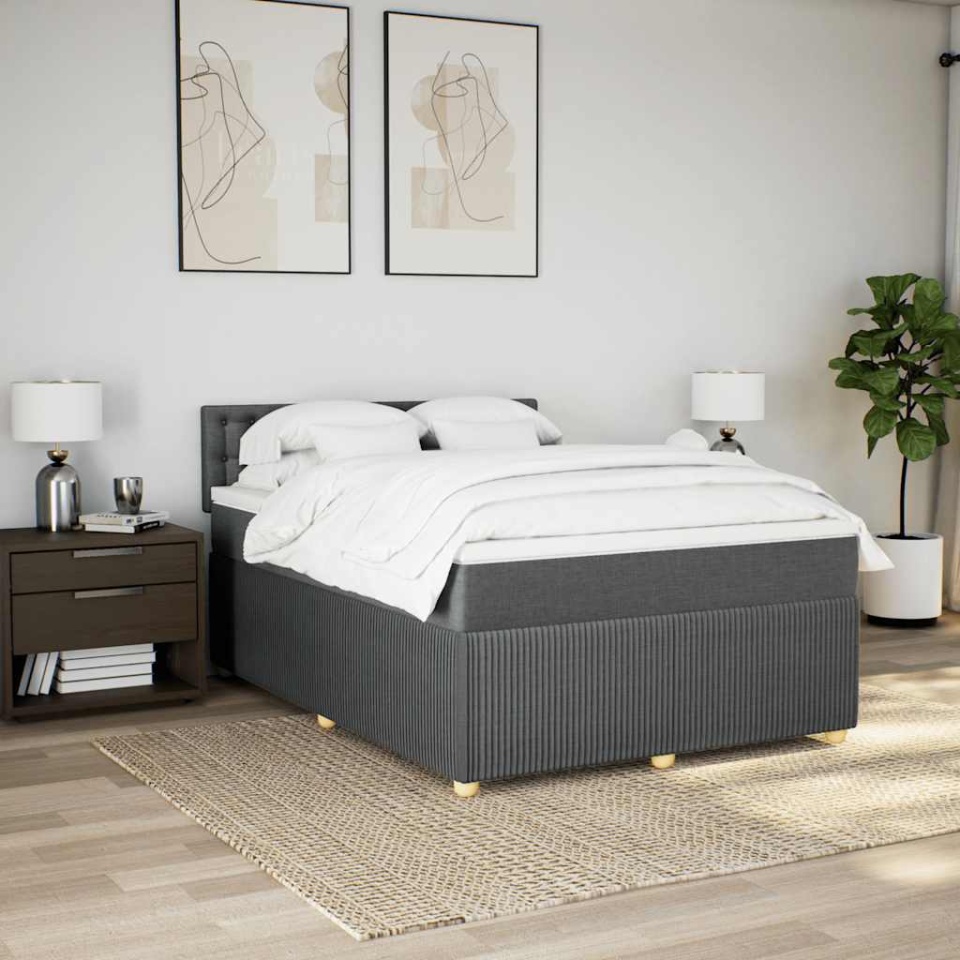 Pat box spring cu saltea, gri închis, 140x200 cm, textil - 2 | YEO