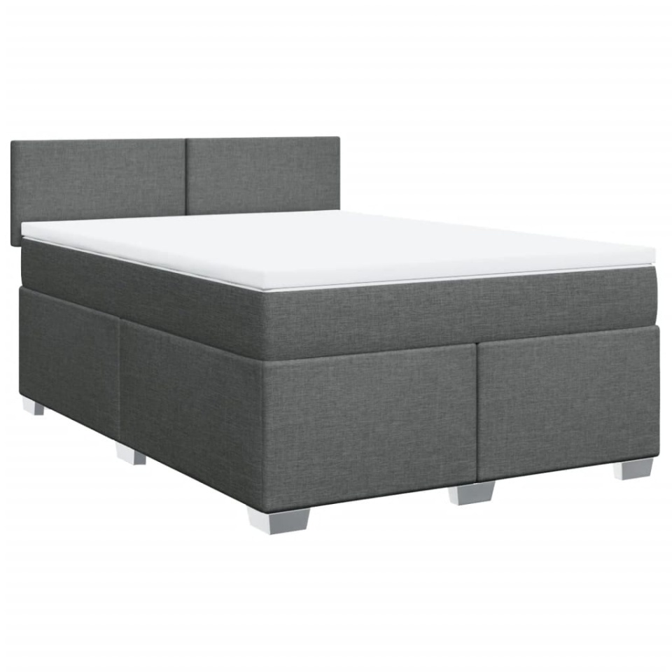 Pat box spring cu saltea, gri închis, 140x200 cm, textil - 1 | YEO