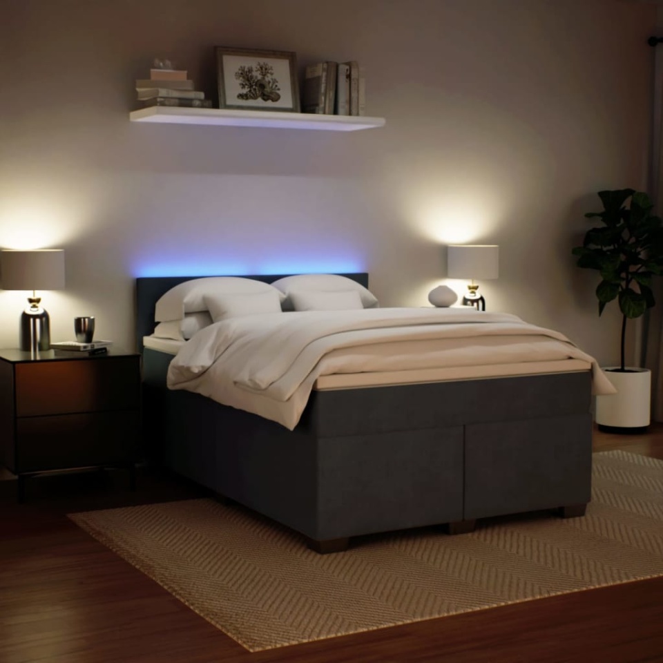 Pat box spring cu saltea, gri închis, 160x200 cm, catifea - 3 | YEO
