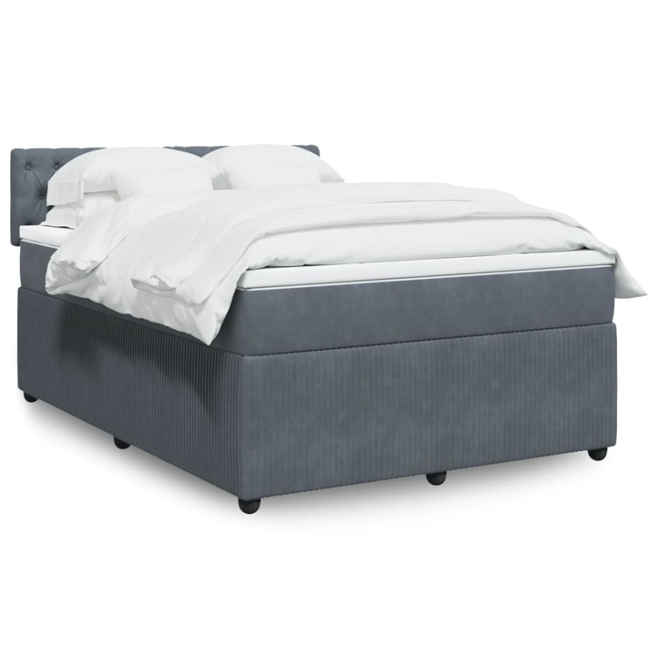 Pat box spring cu saltea, gri închis, 160x200 cm, catifea