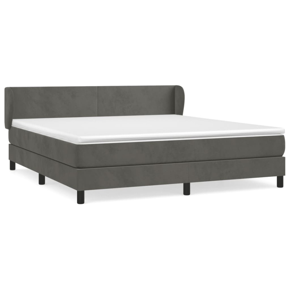 Pat box spring cu saltea, gri închis, 160x200 cm, catifea - 1 | YEO