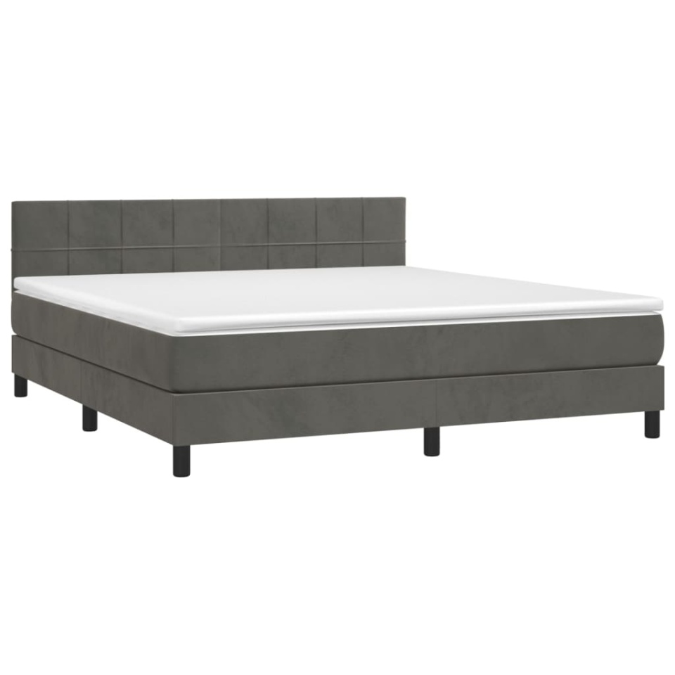 Pat box spring cu saltea, gri închis, 180x200 cm, catifea - 2 | YEO