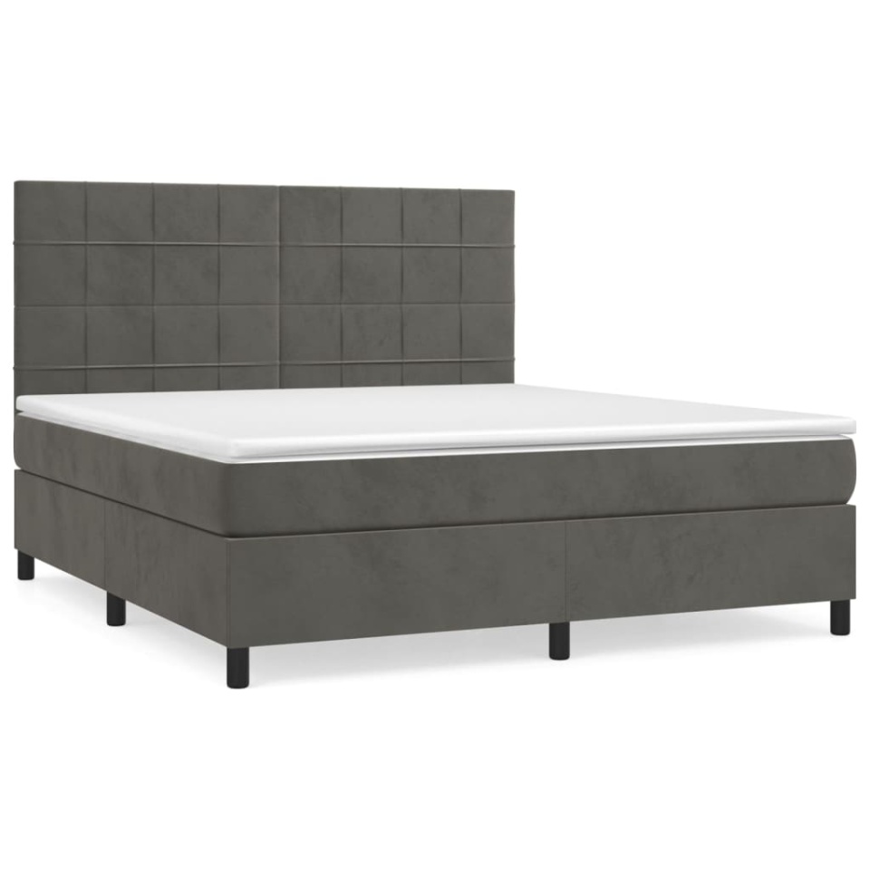 Pat box spring cu saltea, gri închis, 180x200 cm, catifea - 1 | YEO