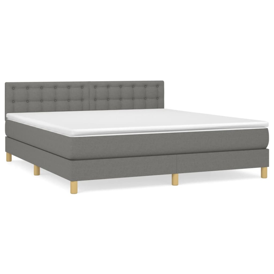 Pat box spring cu saltea, gri închis, 180x200 cm, textil - 1 | YEO