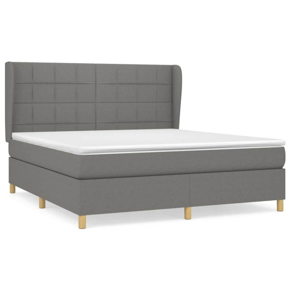 Pat box spring cu saltea, gri închis, 180x200 cm, textil - 1 | YEO