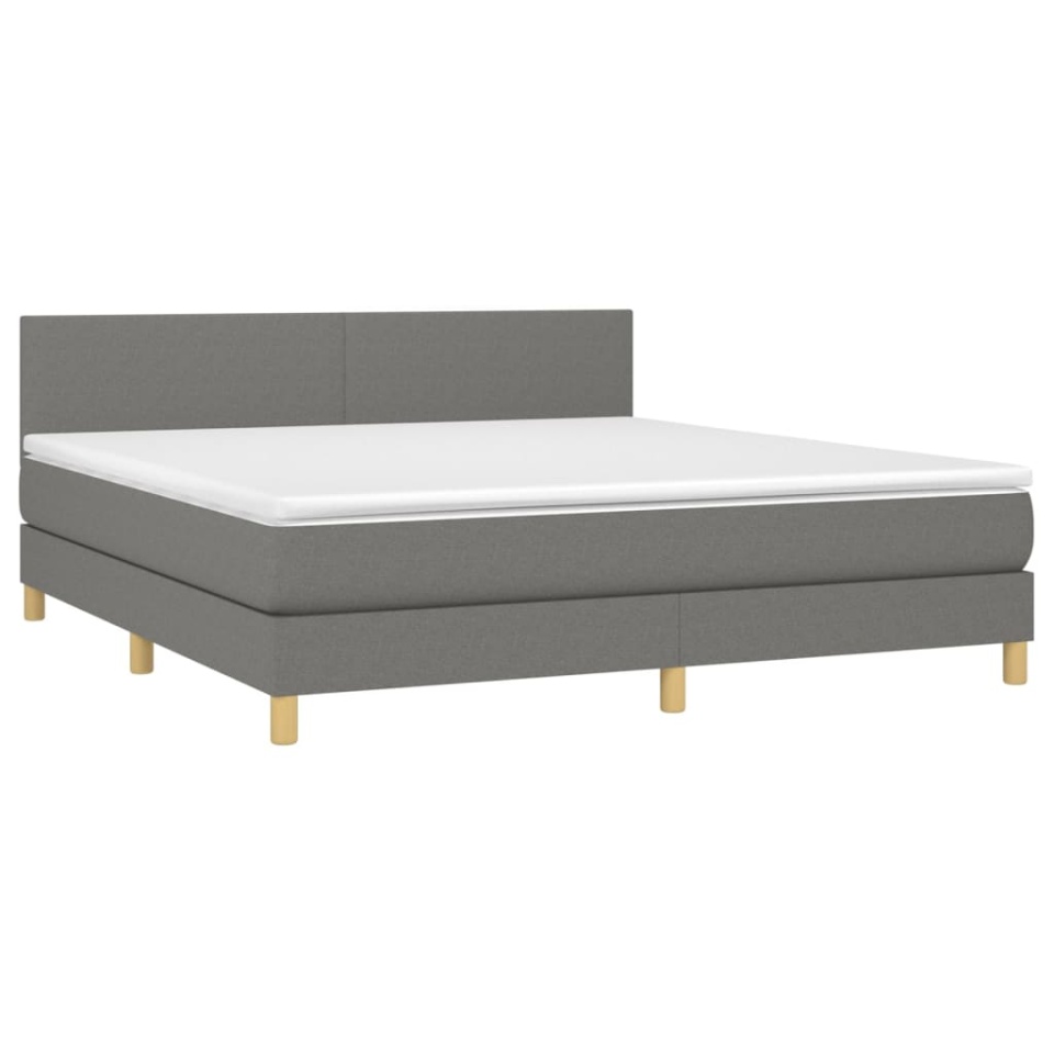 Pat box spring cu saltea, gri închis, 180x200 cm, textil - 2 | YEO