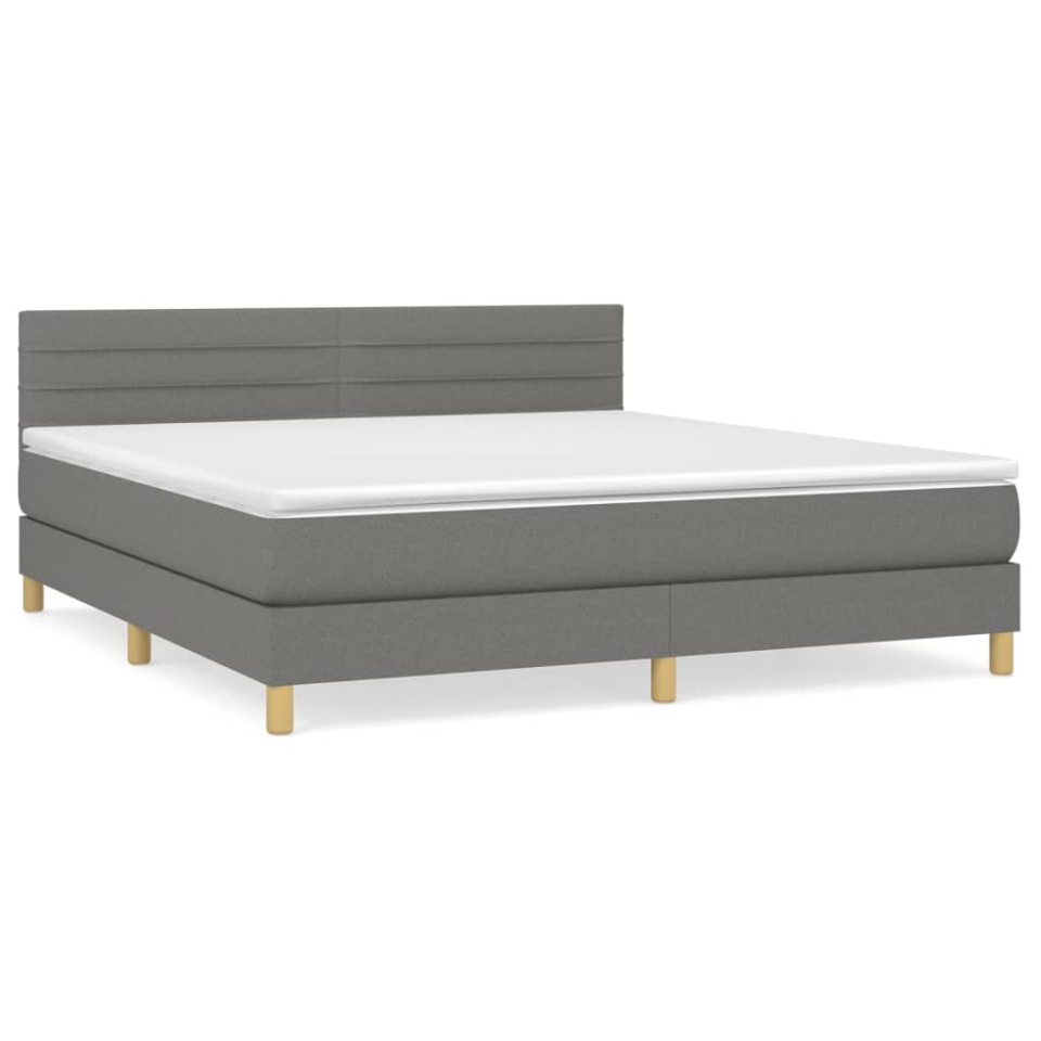 Pat box spring cu saltea, gri închis, 180x200 cm, textil - 1 | YEO