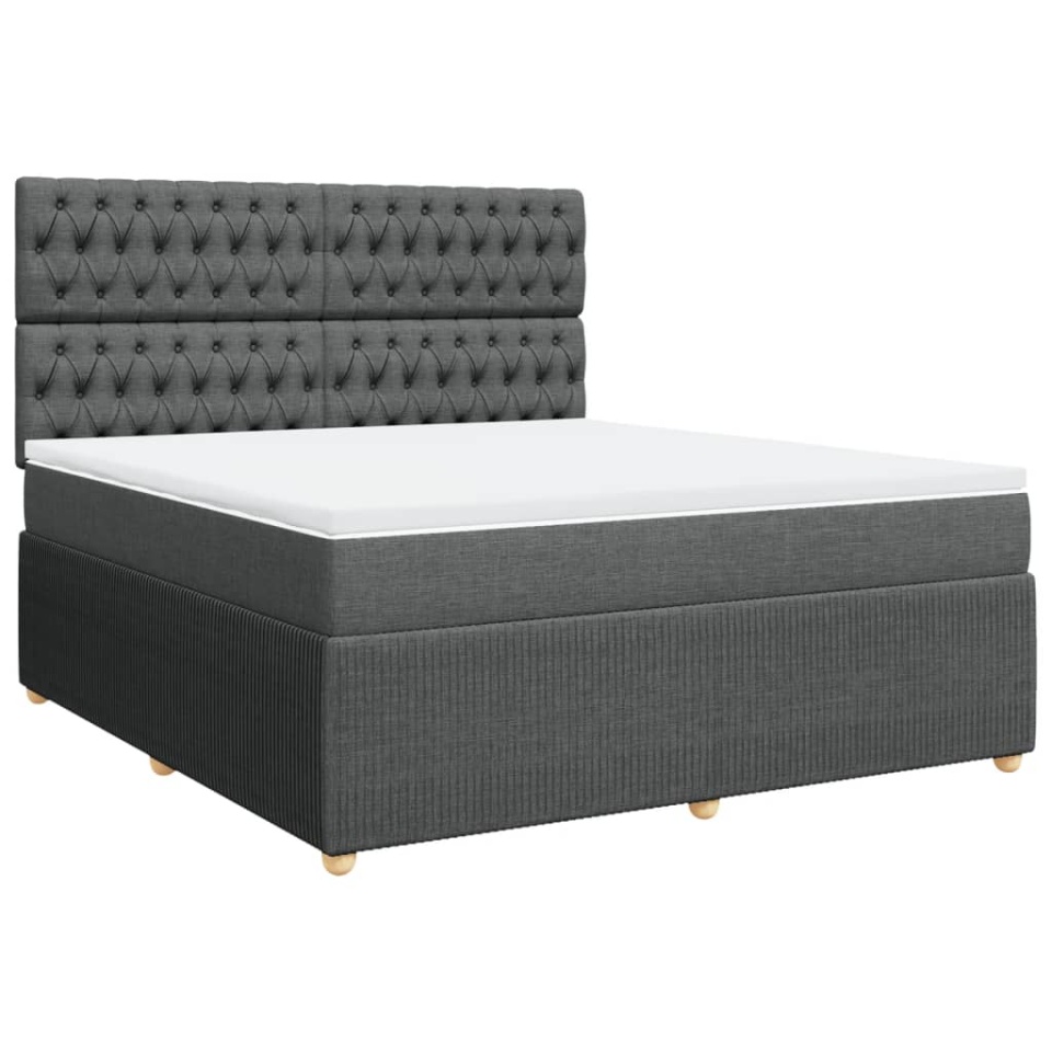 Pat box spring cu saltea, gri închis, 180x200 cm, textil - 2 | YEO