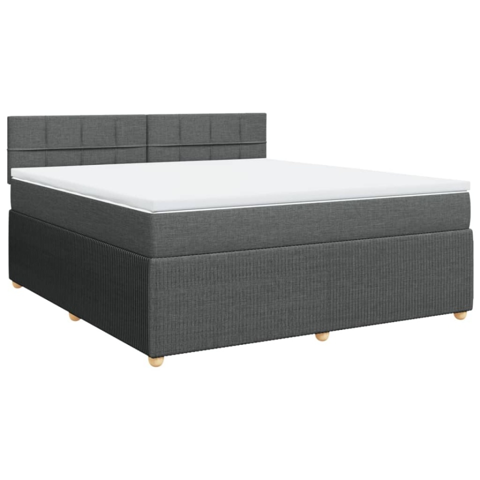 Pat box spring cu saltea, gri închis, 180x200 cm, textil - 1 | YEO