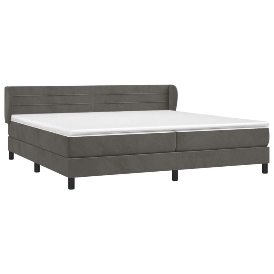 Pat box spring cu saltea, gri închis, 200x200 cm, catifea - 2 | YEO