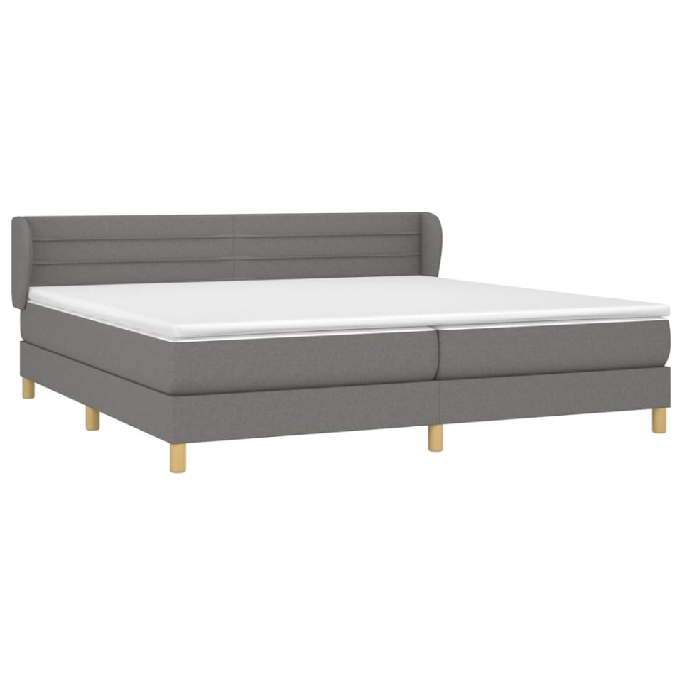 Pat box spring cu saltea, gri închis, 200x200 cm, textil - 2 | YEO