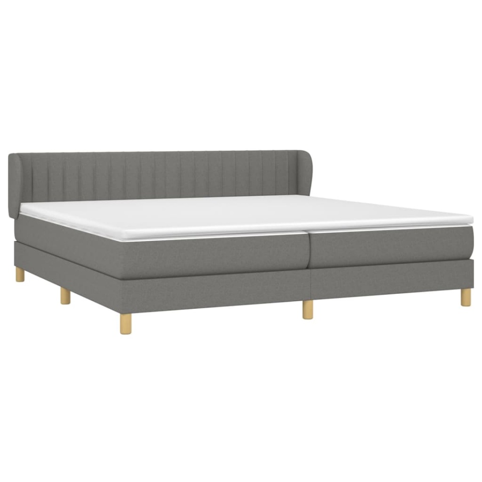 Pat box spring cu saltea, gri închis, 200x200 cm, textil - 2 | YEO