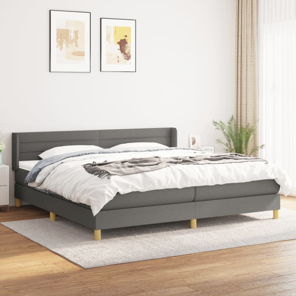 Pat box spring cu saltea, gri închis, 200x200 cm, textil