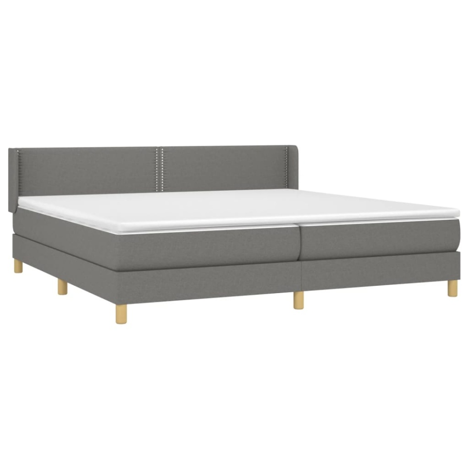 Pat box spring cu saltea, gri închis, 200x200 cm, textil - 2 | YEO
