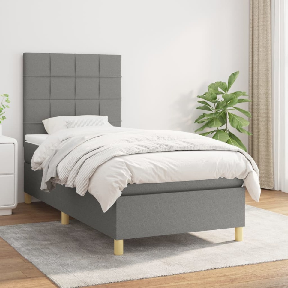 Pat box spring cu saltea, gri închis, 80x200 cm, textil
