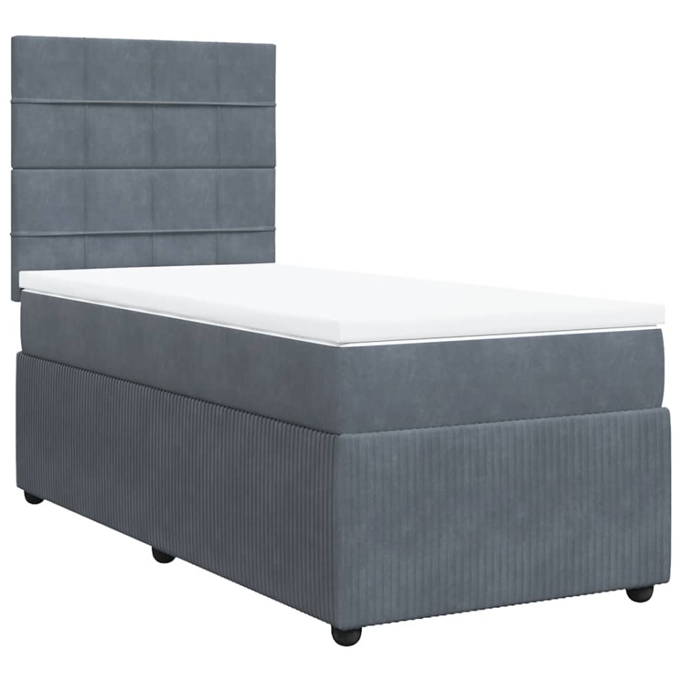 Pat box spring cu saltea, gri închis, 90x190 cm, catifea - 1 | YEO