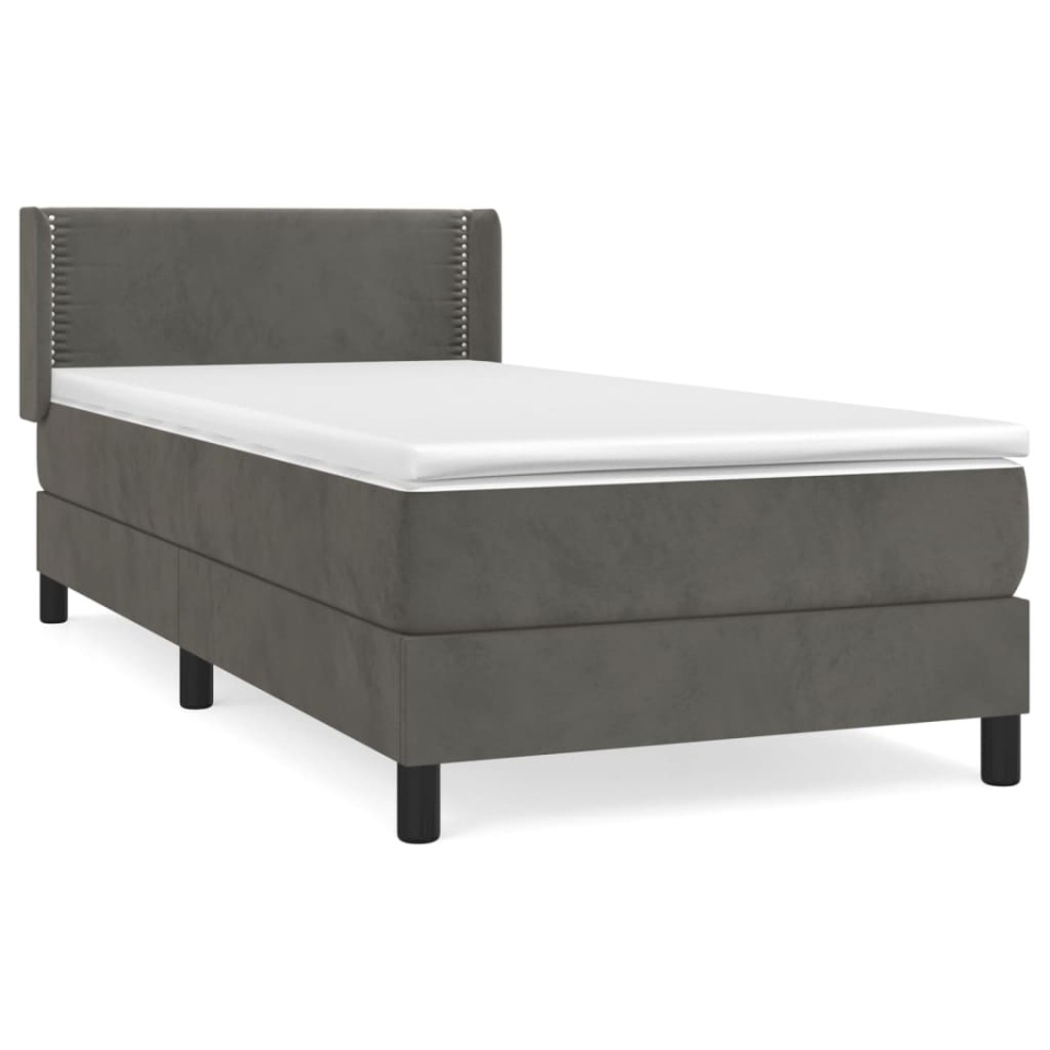 Pat box spring cu saltea, gri închis, 90x190 cm, catifea - 1 | YEO