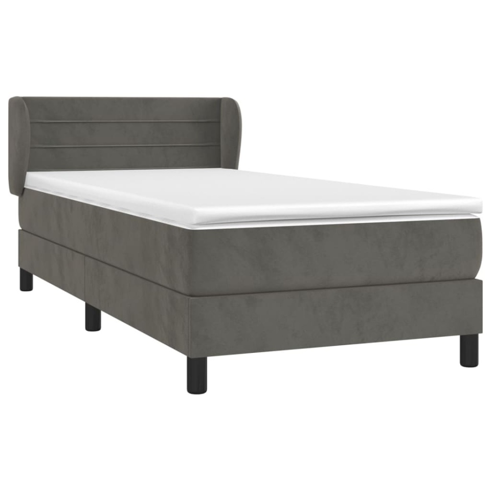 Pat box spring cu saltea, gri închis, 90x190 cm, catifea - 2 | YEO