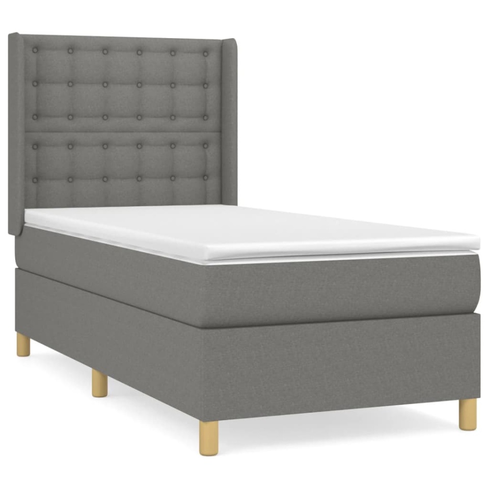 Pat box spring cu saltea, gri închis, 90x190 cm, textil - 1 | YEO