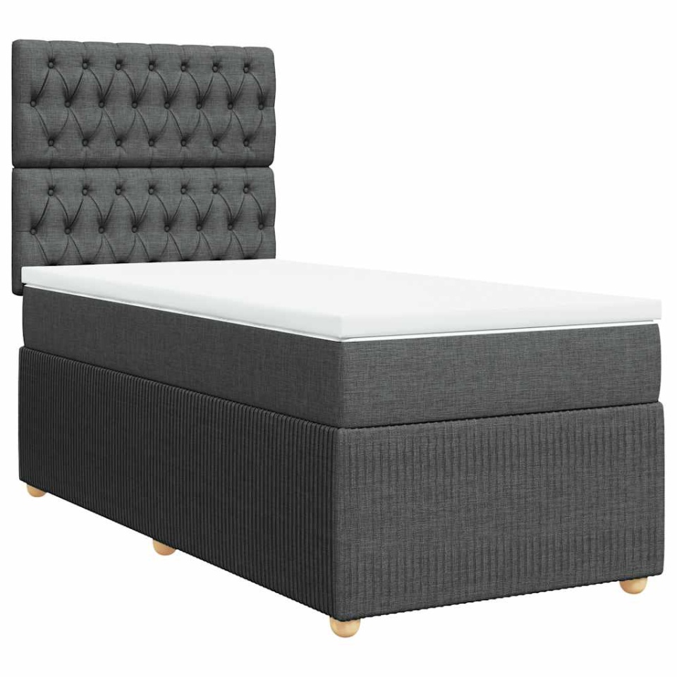 Pat box spring cu saltea, gri închis, 90x190 cm, textil - 1 | YEO