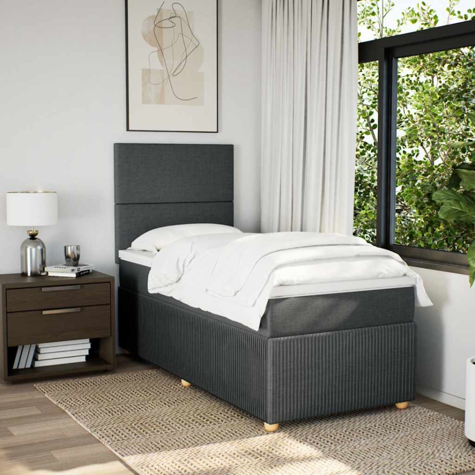 Pat box spring cu saltea, gri închis, 90x190 cm, textil - 2 | YEO
