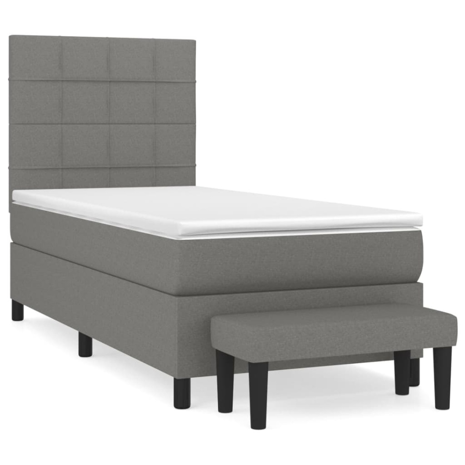 Pat box spring cu saltea, gri închis, 90x190 cm, textil - 1 | YEO