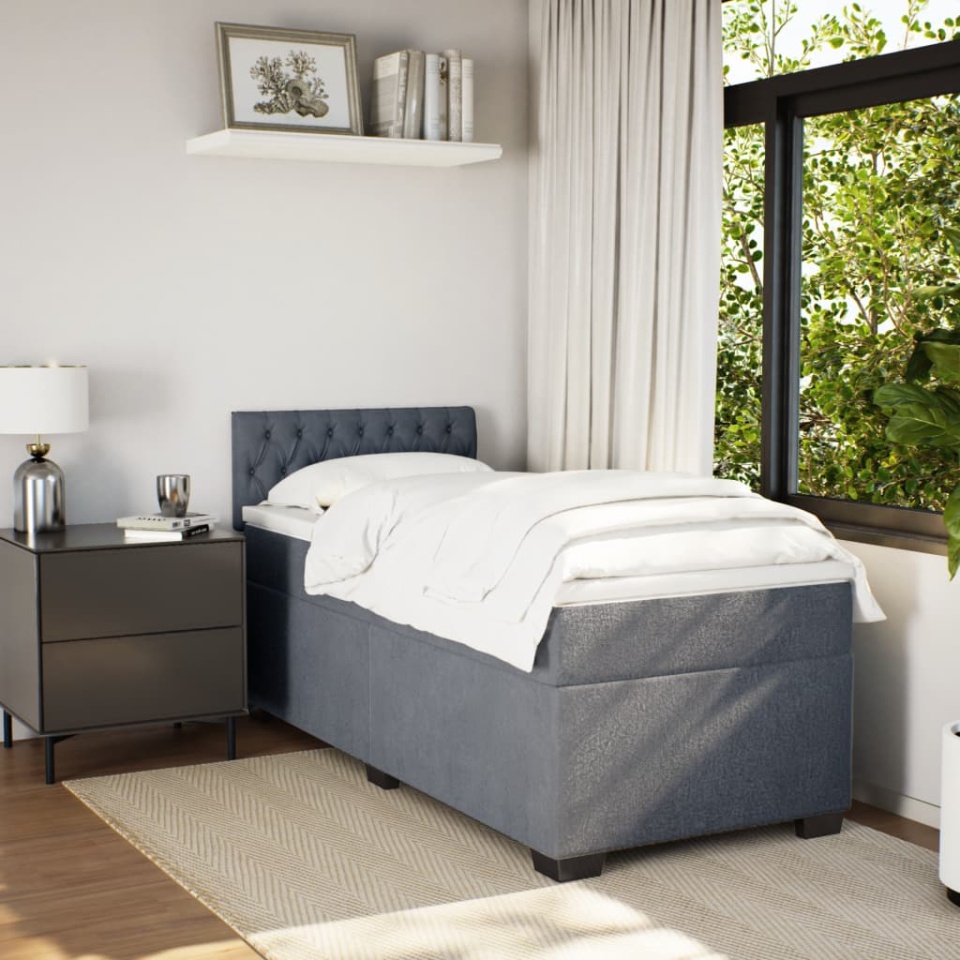 Pat box spring cu saltea, gri închis, 90x200 cm, catifea - 2 | YEO