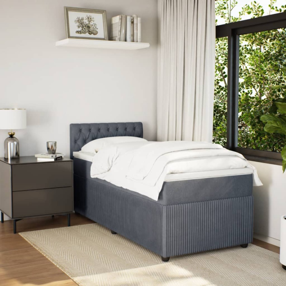 Pat box spring cu saltea, gri închis, 90x200 cm, catifea - 3 | YEO