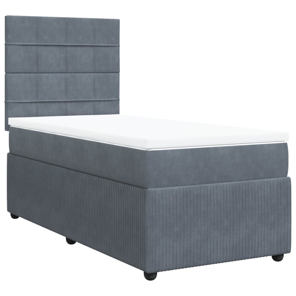Pat box spring cu saltea, gri închis, 90x200 cm, catifea - 2 | YEO