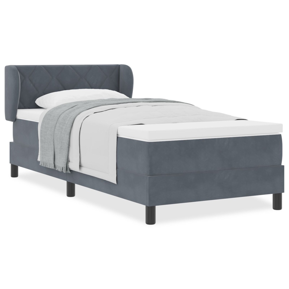 Pat box spring cu saltea, gri închis, 90x200 cm, catifea - 3 | YEO