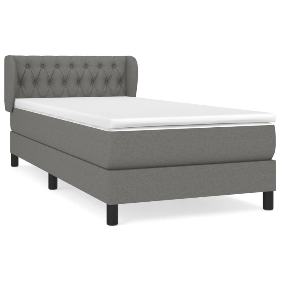 Pat box spring cu saltea, gri închis, 90x200 cm, textil - 1 | YEO