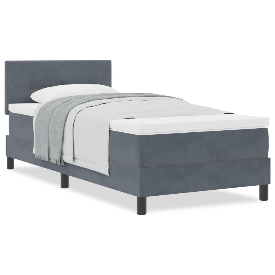 Pat box spring cu saltea, gri închis, single, catifea - 3 | YEO
