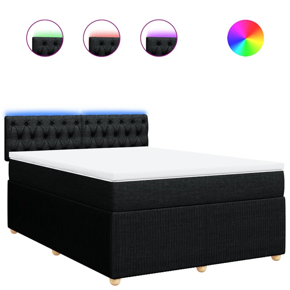 Pat box spring cu saltea, negru, 140x190 cm, textil - 1 | YEO