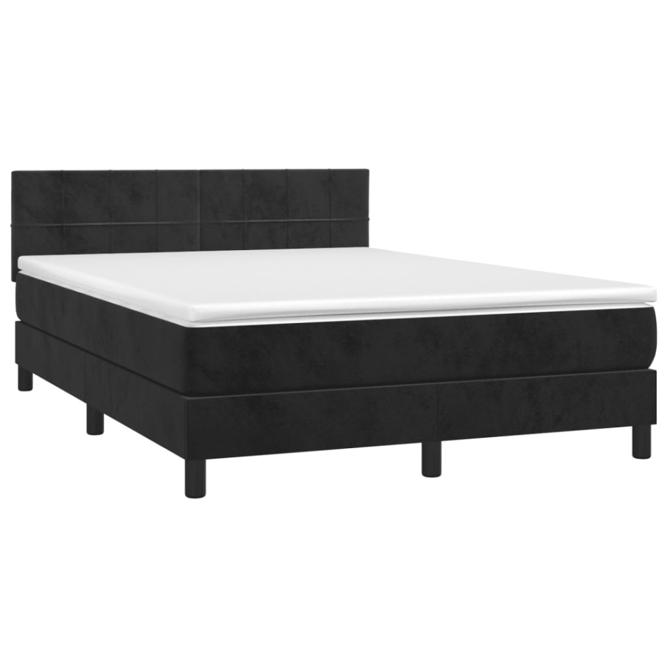 Pat box spring cu saltea, negru, 140x200 cm, catifea - 2 | YEO