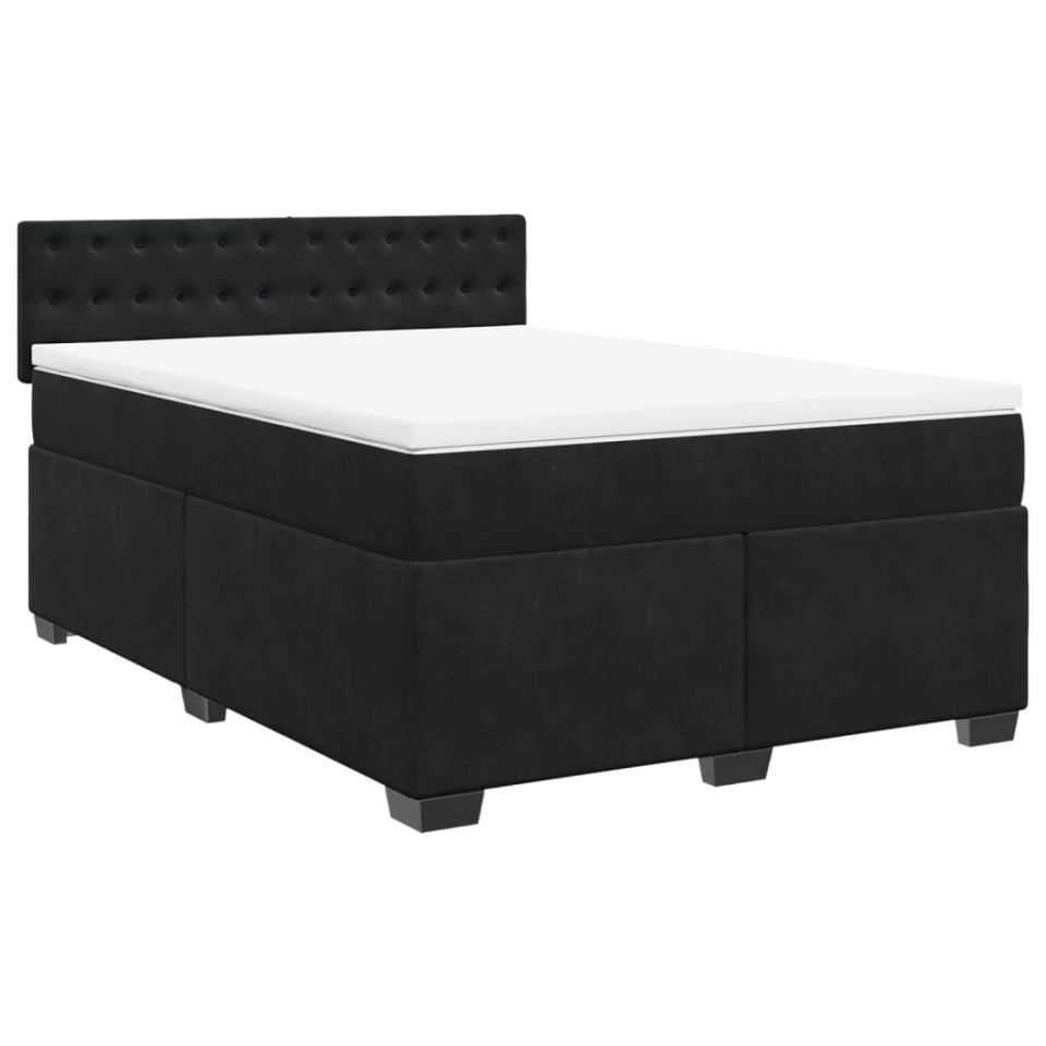 Pat box spring cu saltea, negru, 160x200 cm, catifea - 1 | YEO